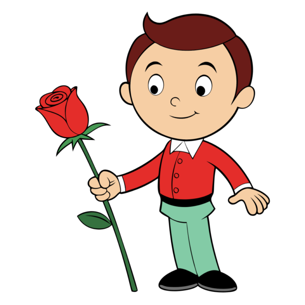 Boy with Red Rose Clipart