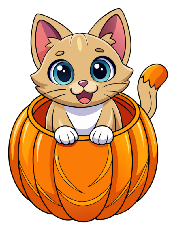 Cute Cat Inside Pumpkin Clipart