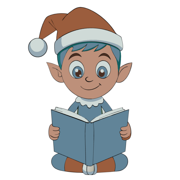 Christmas Elf Sitting and Reading Book Clipart