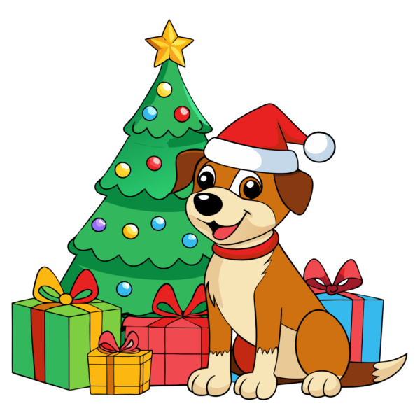 Christmas Tree and Dog Clipart