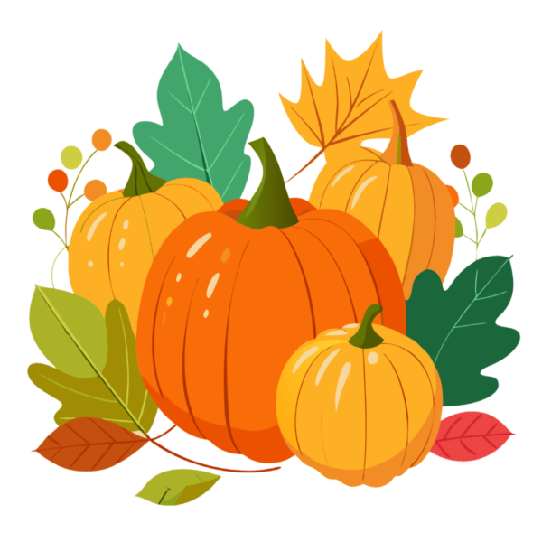 Assorted Pumpkin Clipart with Fall Leaves