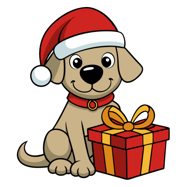 Cute Dog Clipart with Christmas Gift