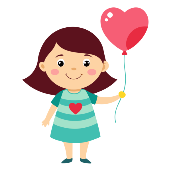 Cute Girl with Heart Balloon Clipart