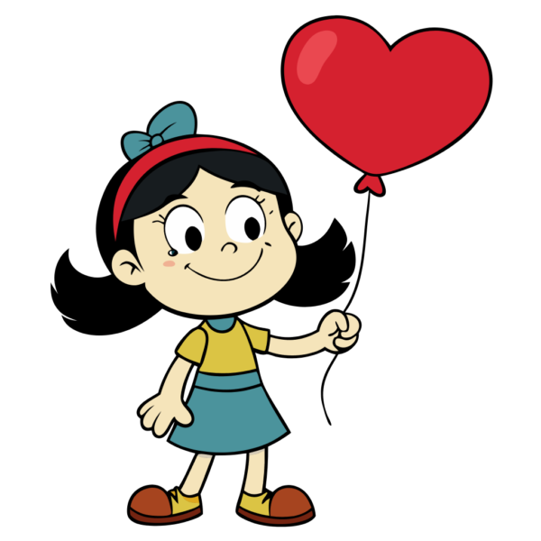 Cute Girl with Red Heart Balloon Clipart