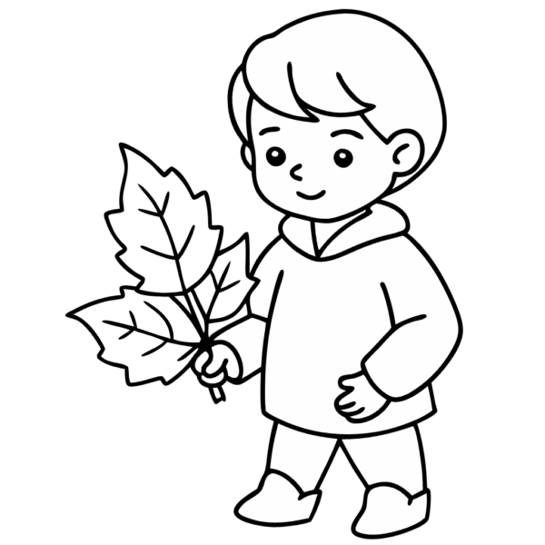 Little Boy with Fall Leaves Clipart