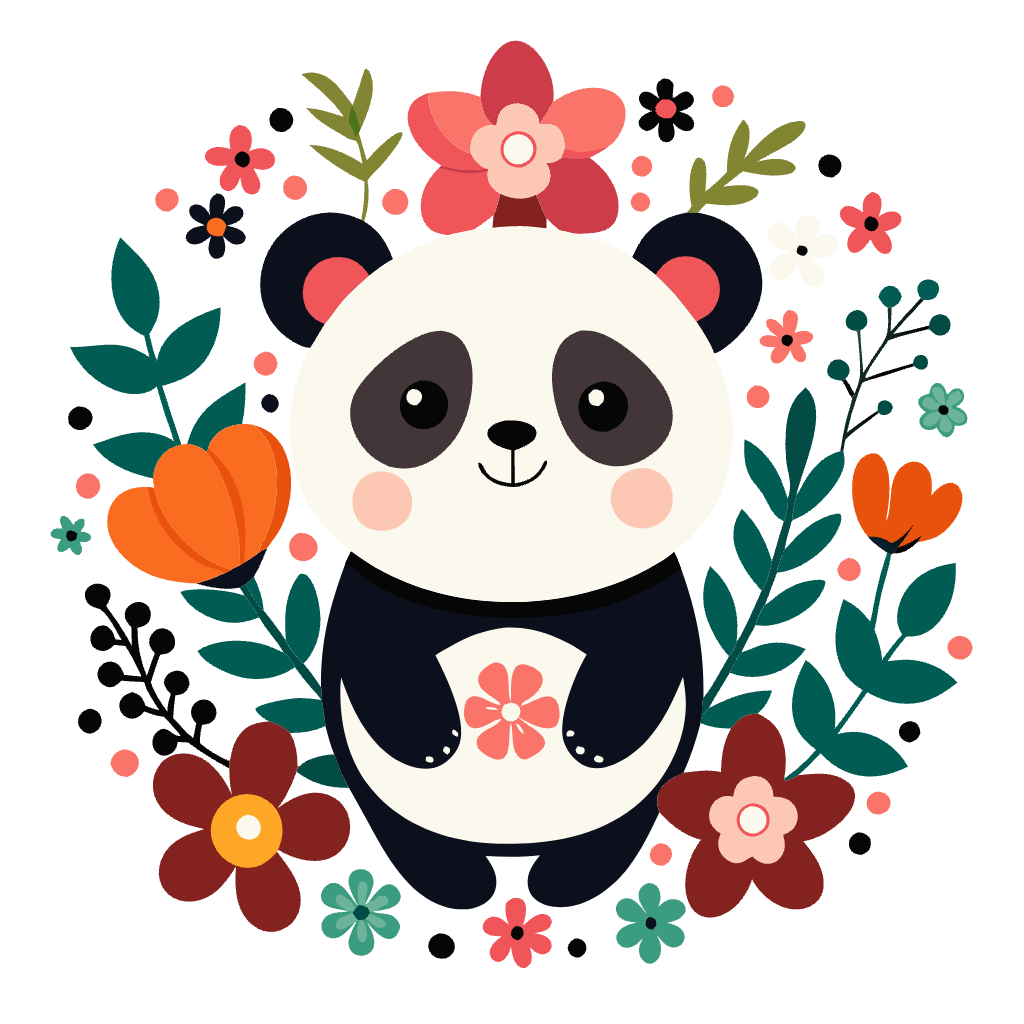 Cute Panda with Flowers Clipart