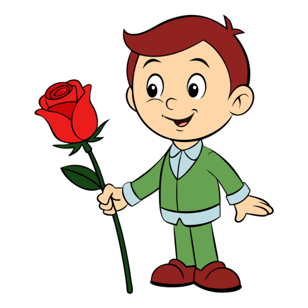 Cute Romantic Boy with Rose clipart