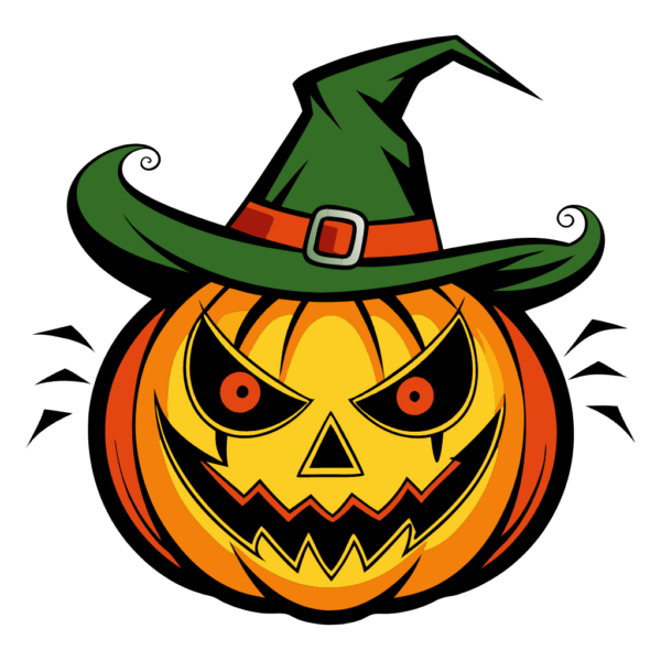 Scary Halloween Pumpkin Clipart with Witch Hat