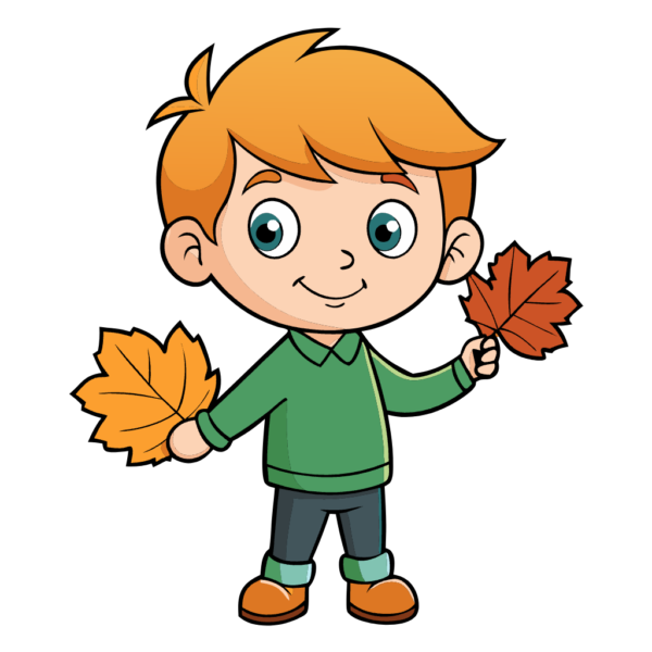 Happy Little Boy Holding Autumn Leaves Clipart