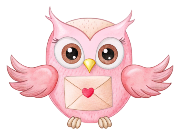 Owl with Valentine Envelope Clipart