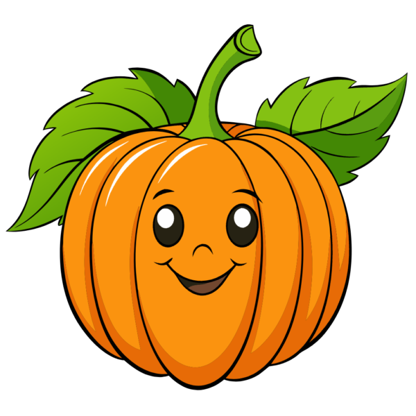 Cute Cartoon Pumpkin Clipart with Leaves