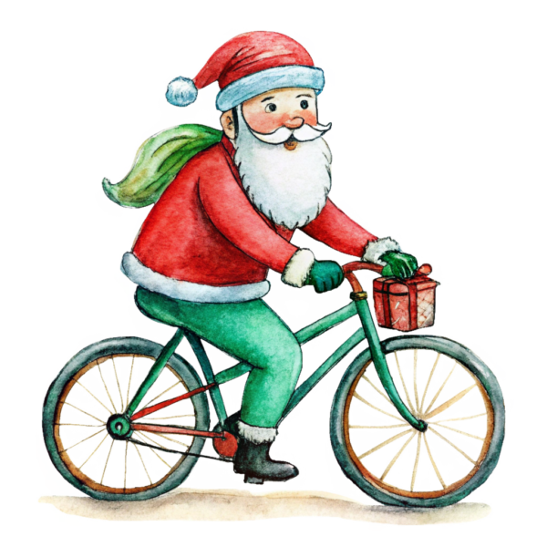 Cute Santa Clipart - Riding Bicycle