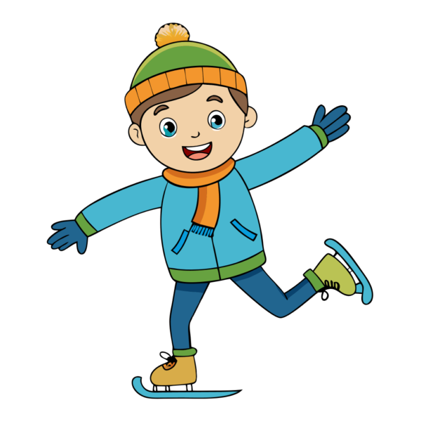 Boy Skating in Winter Clipart