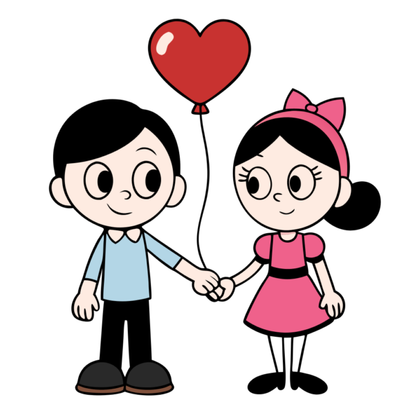 Cartoon Couple With Heart Balloon Clipart