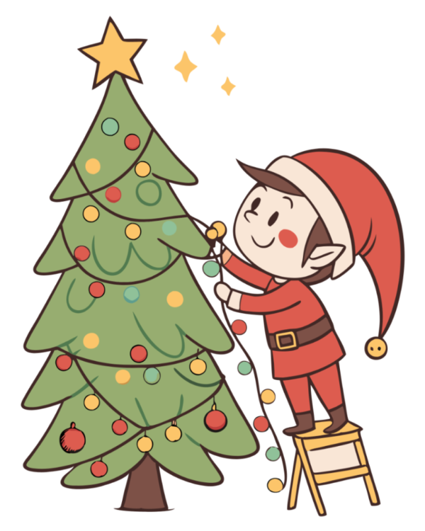 Christmas Tree Decorated by Elf Clipart