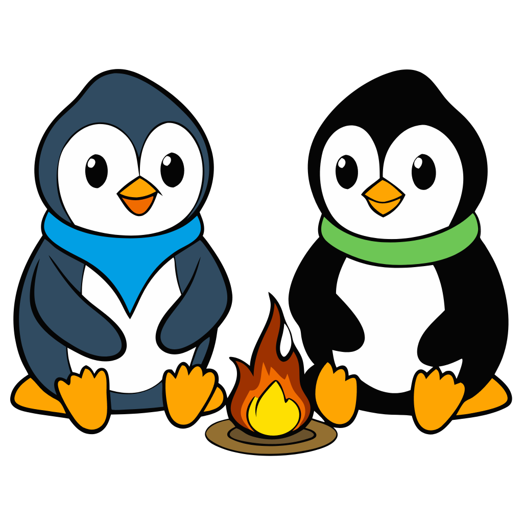 Couple Penguin Sitting near by Campfire Clipart