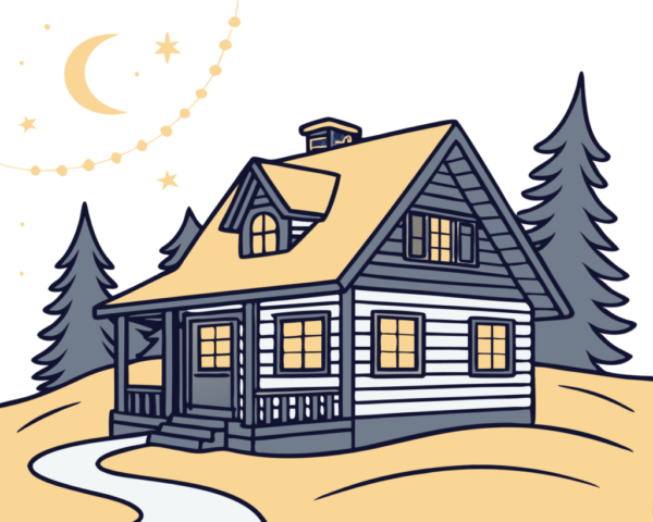 Cozy House in Winter Night Clipart