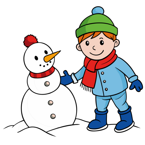 Cute Boy and Snowman Clipart