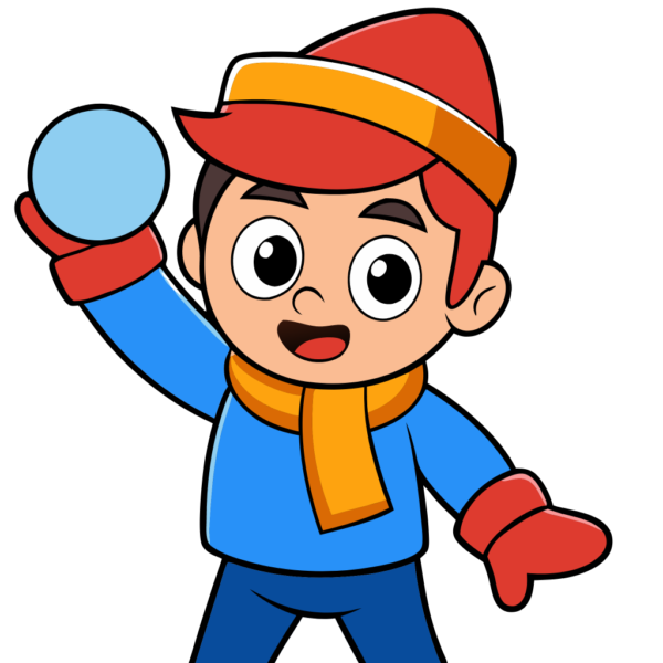 Cute Boy with Snowball Clipart