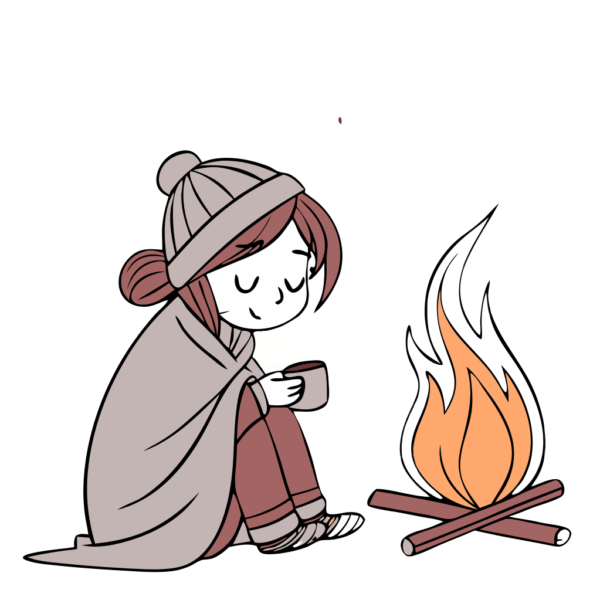 Girl in Bonfire Winter Clipart