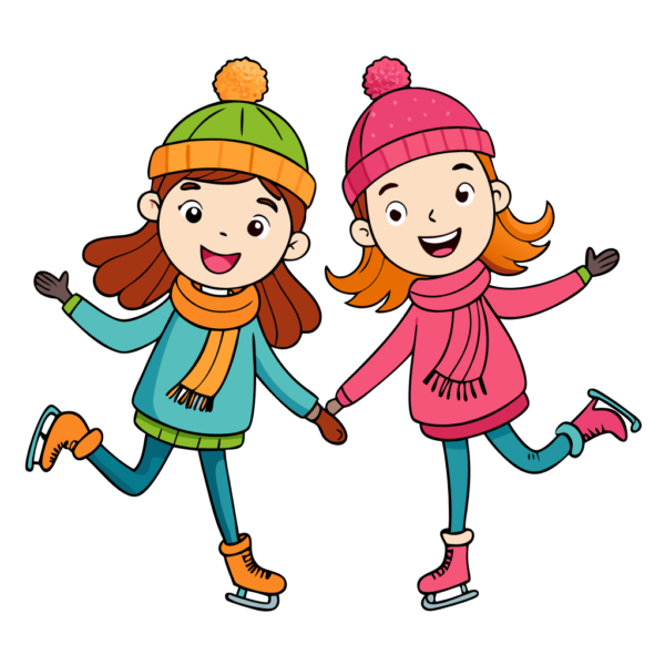 Girls Skating Winter Clipart