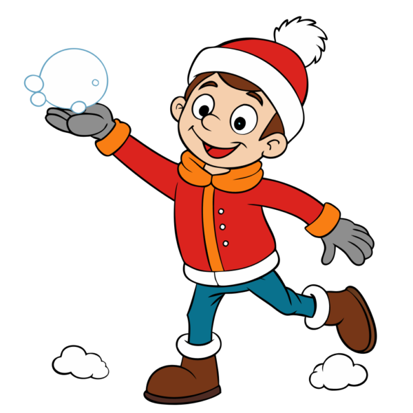 Happy Boy Playing Snowball Clipart