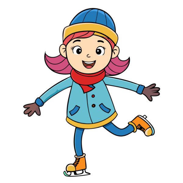 Happy Cartoon Girls Skating Clipart