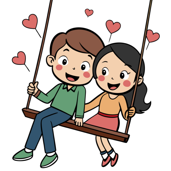 Happy Couple in the Swing Valentine Clipart