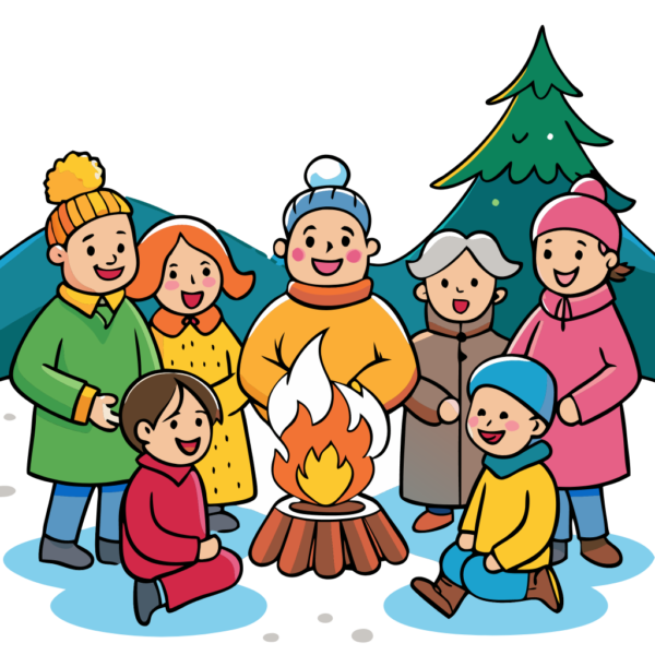 Happy Family under Campfire Clipart