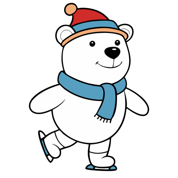 Ice Skating Polar Bear in Winter Clothes Clipart