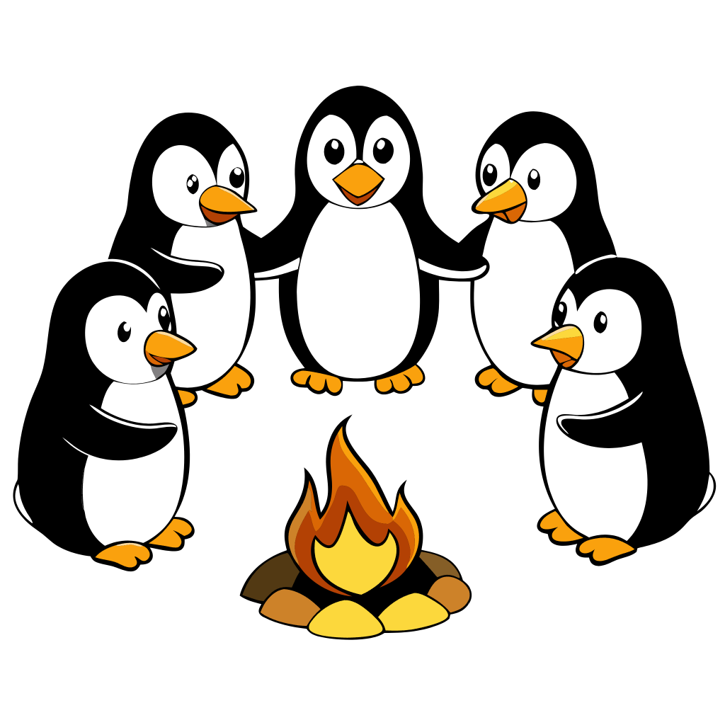 Penguins Family Campfire Clipart