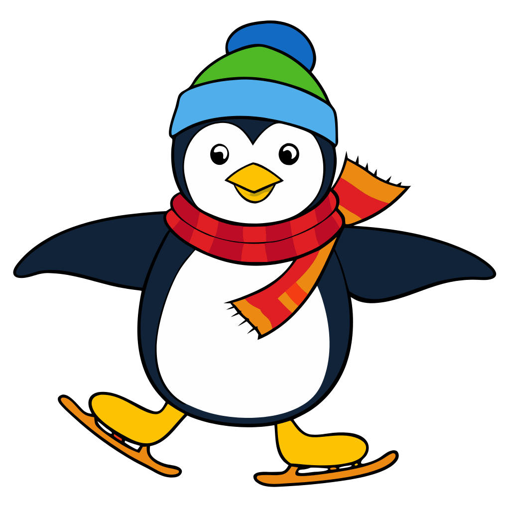 Skating Penguin with Winter Clothes Clipart