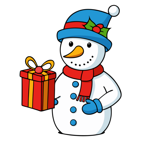 Snowman Holding a Christmas Gift Clipart