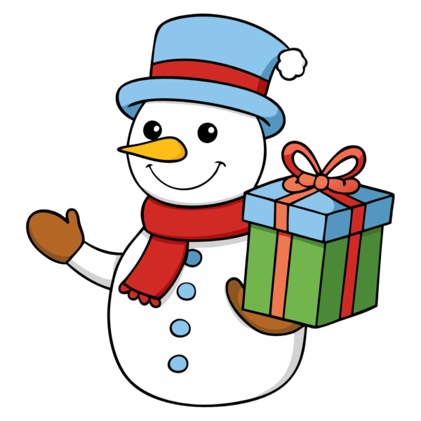 Snowman Holding a Gift Clipart