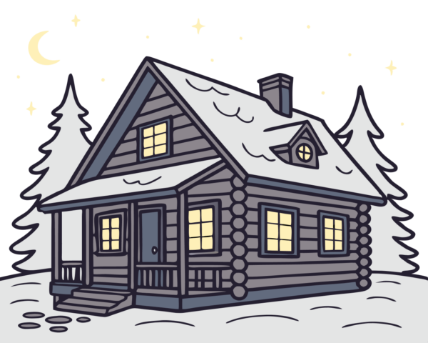 Snowy House in the Night