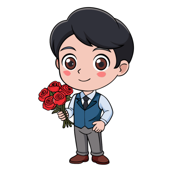 Boy with Flower Rose Clipart