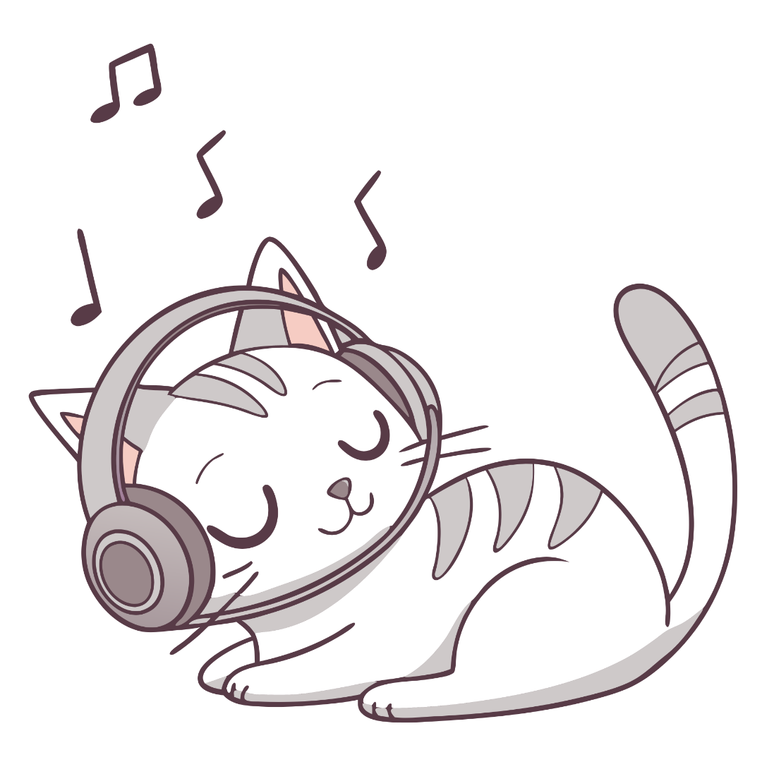 Cat Sleeping With headphones Clipart