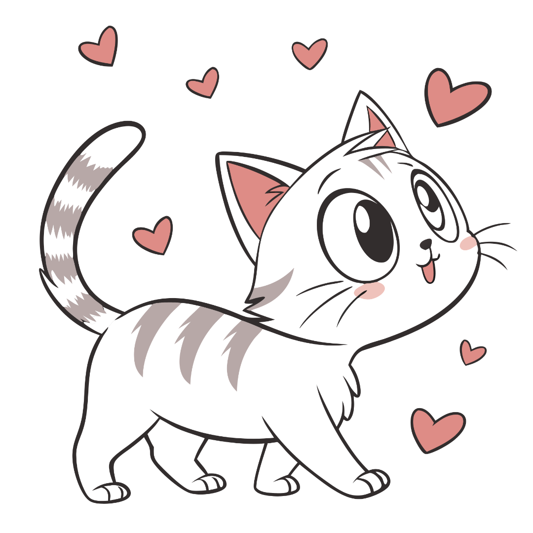 Cat Walking while Hearts Flying Clipart