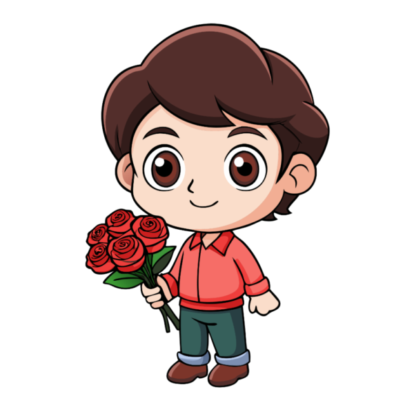 Cute Boy with Rose Bouquet