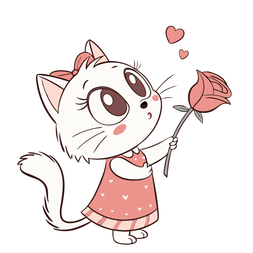 Cute Cat with Rose Clipart_Neoclipart_com