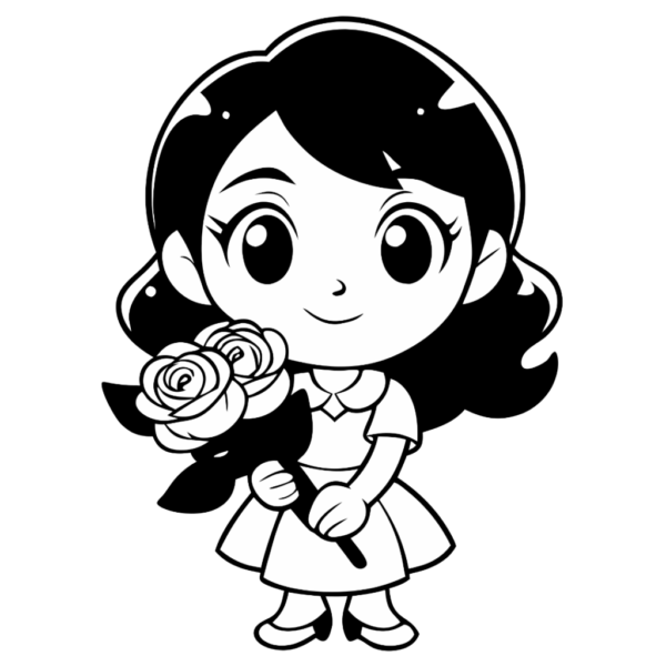 Cute Girl With Roses PNG