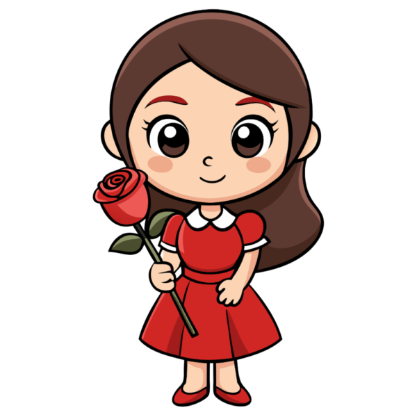 Cute Girl with Rose Clipart