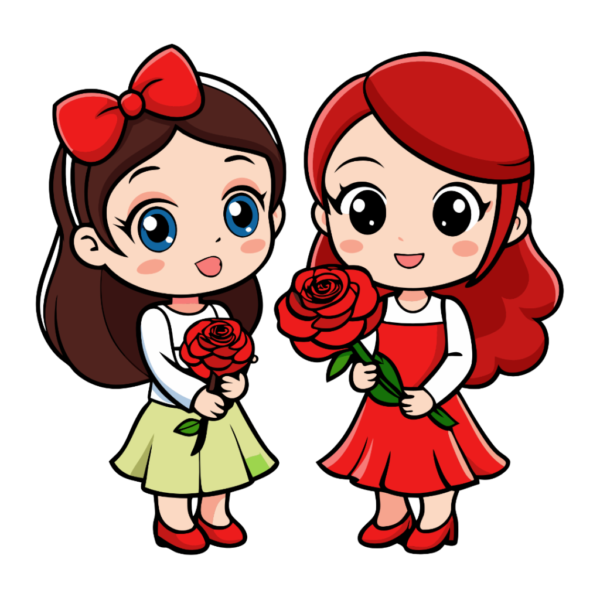 Cute Girls Holding Red Roses