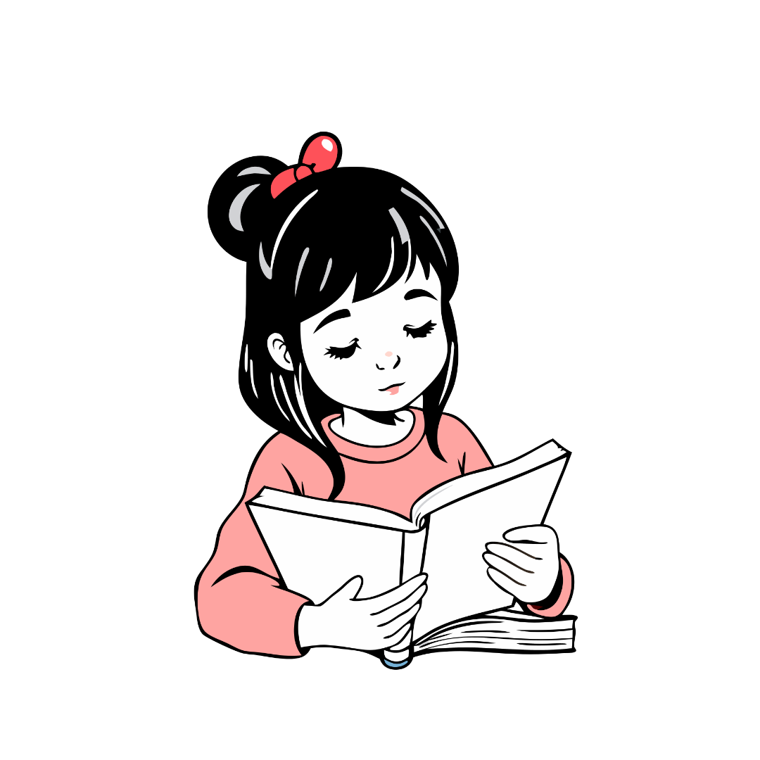 Cute Korean Girl Reading Book Clipart_Neoclipart_com