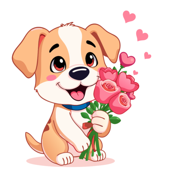 Dog Holding Roses Clipart