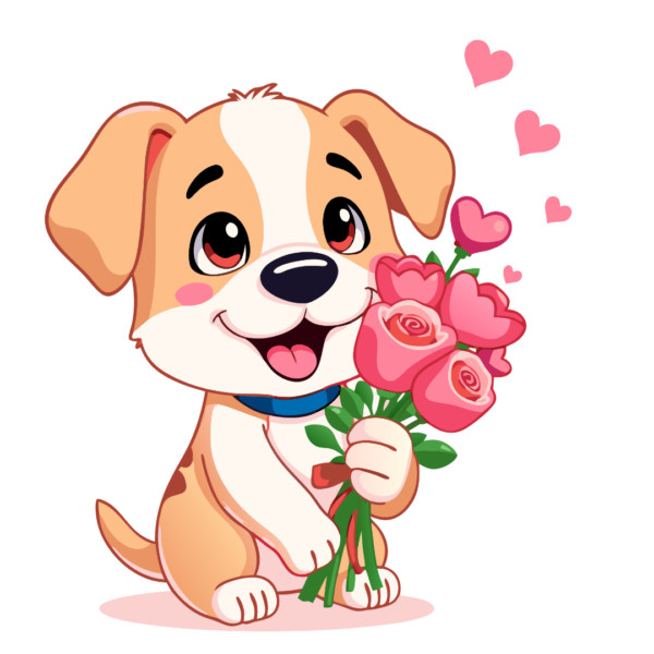 Dog Holding Roses Clipart_Neoclipart_Com