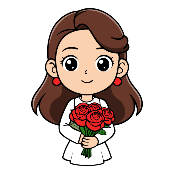 Girl with Rose Bouquet