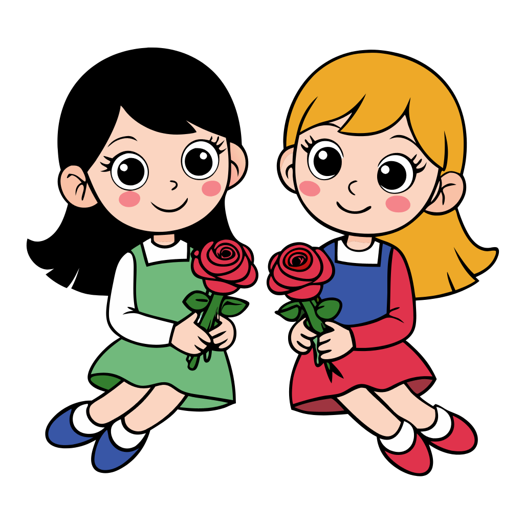 Girls Holding Roses Clipart