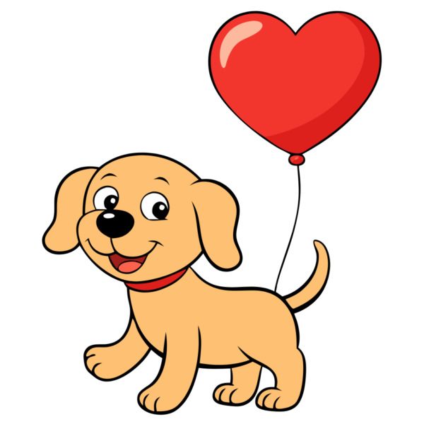 Heart Balloon and Cute Dog Clipart