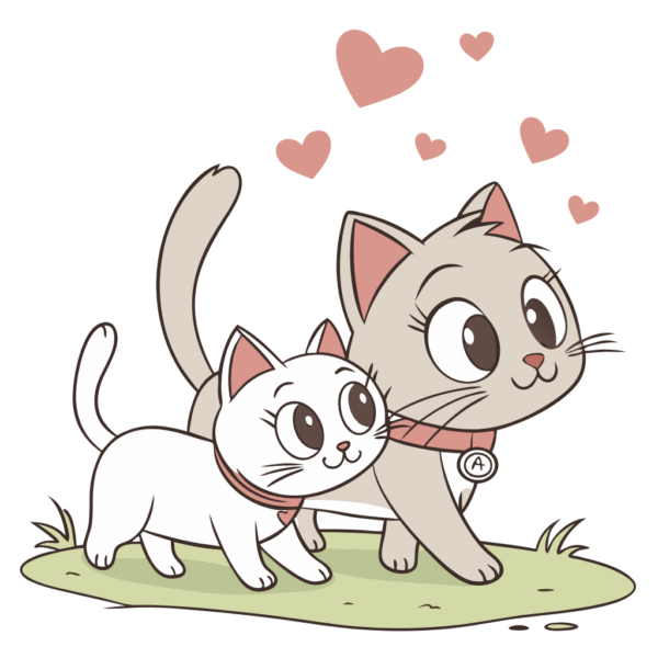 Loveable Cats Clipart with Hearts